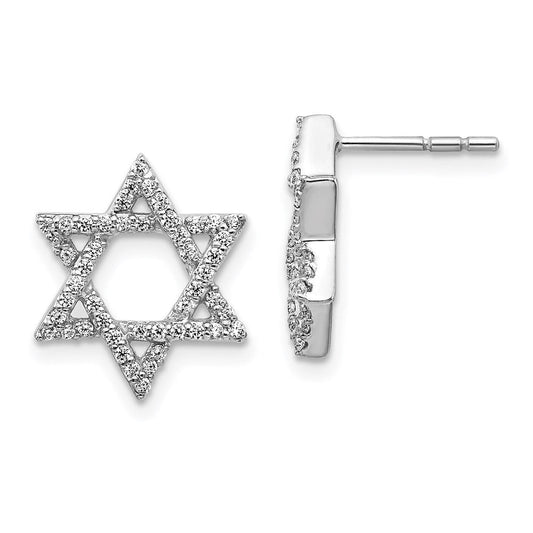14k White Gold Real Diamond Star of David Earrings EM3939-038-WA