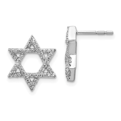Solid 14k White Gold Simulated CZ Star of David Earrings