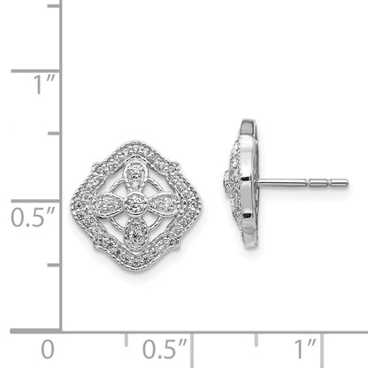 Solid 14k White Gold Simulated CZ Fancy Earrings