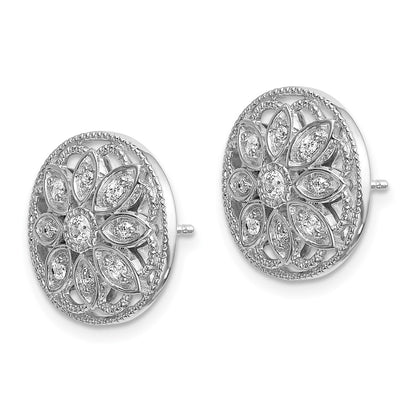 Solid 14k White Gold Simulated CZ Fancy Floral Earrings