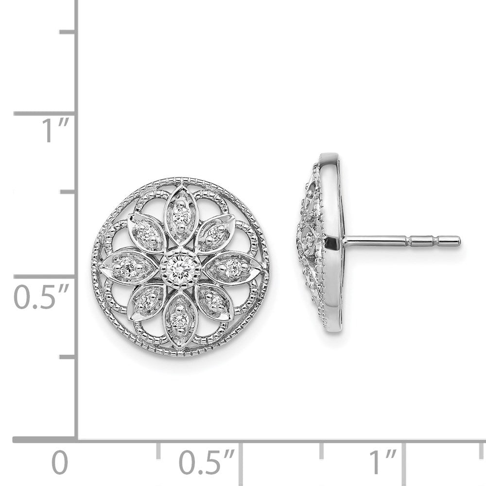 Solid 14k White Gold Simulated CZ Fancy Floral Earrings