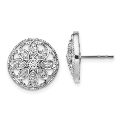 Solid 14k White Gold Simulated CZ Fancy Floral Earrings