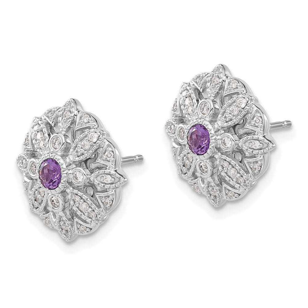 Solid 14k White Gold Simulated CZ and Amethyst Fancy Earrings