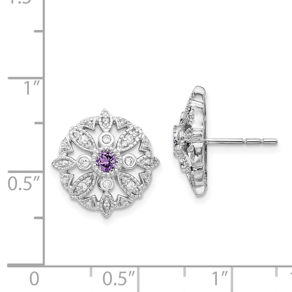 Solid 14k White Gold Simulated CZ and Amethyst Fancy Earrings