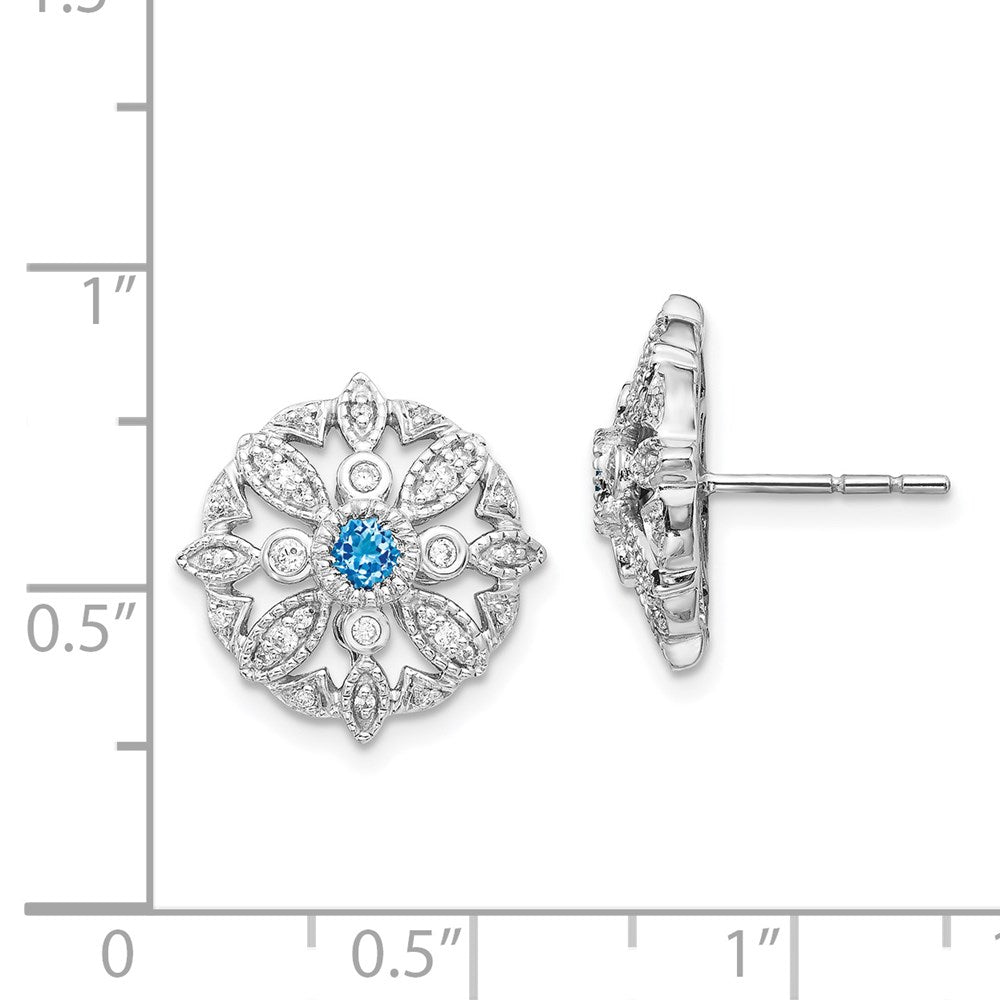 Solid 14k White Gold Simulated CZ & Blue Topaz Fancy Earrings