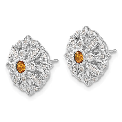 Solid 14k White Gold Simulated CZ and Citrine Fancy Earrings
