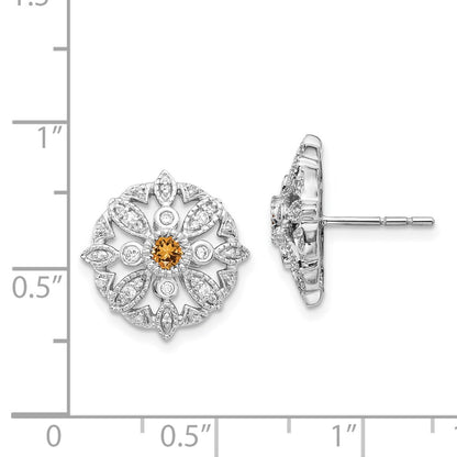 Solid 14k White Gold Simulated CZ and Citrine Fancy Earrings