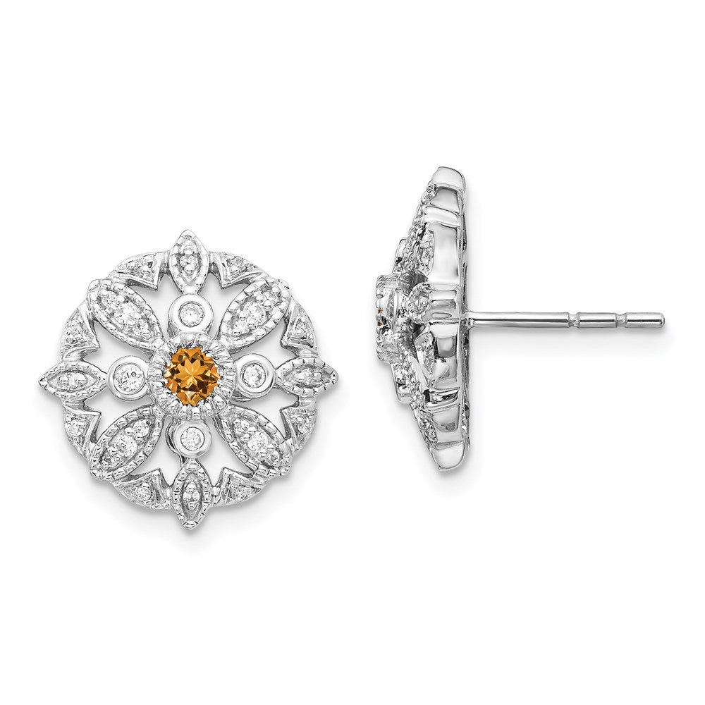 14k White Gold Real Diamond and Citrine Fancy Earrings EM3942-CI-020-WA