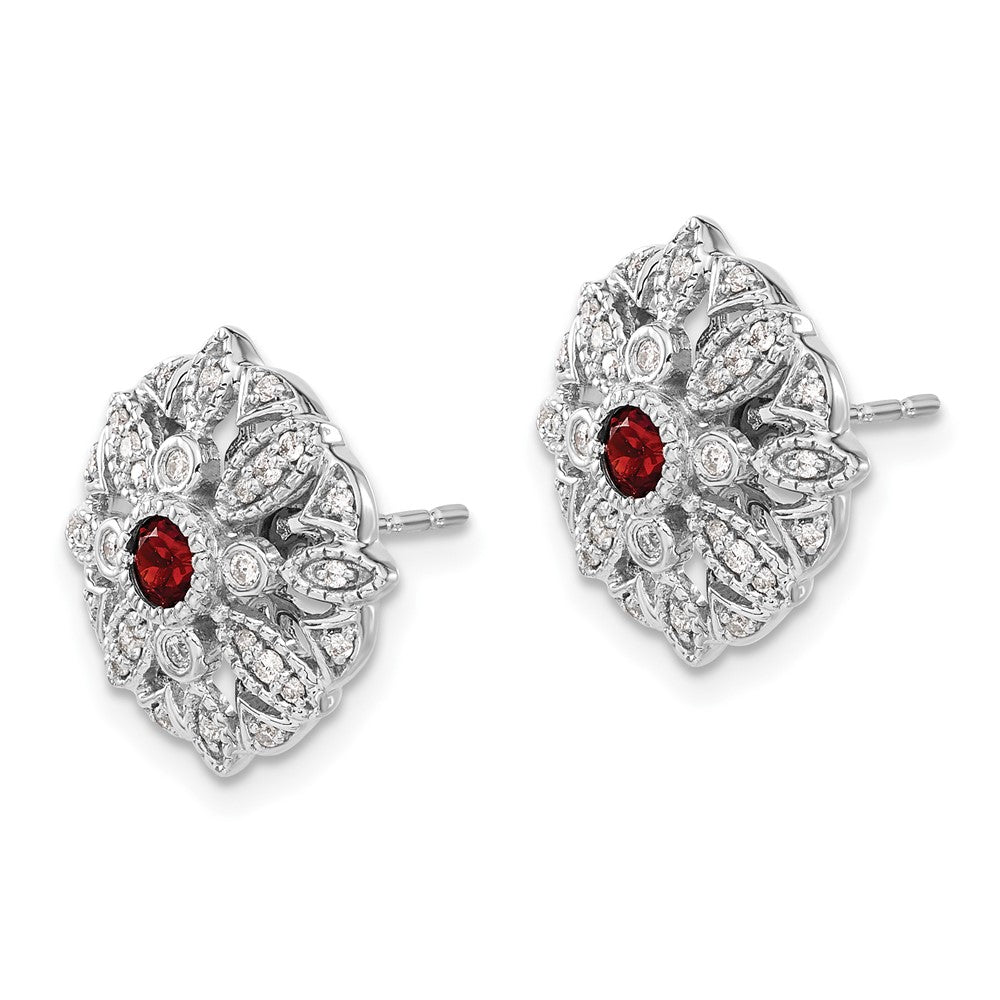 Solid 14k White Gold Simulated CZ and Garnet Fancy Earrings
