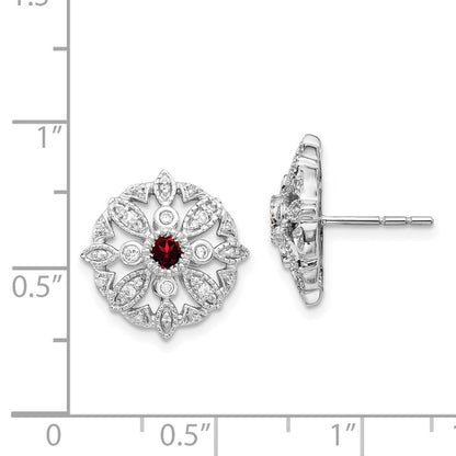 Solid 14k White Gold Simulated CZ and Garnet Fancy Earrings