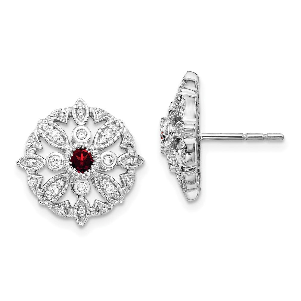 Solid 14k White Gold Simulated CZ and Garnet Fancy Earrings
