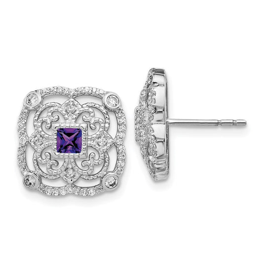 14k White Gold Real Diamond and Amethyst Fancy Earrings EM3943-AM-038-WA