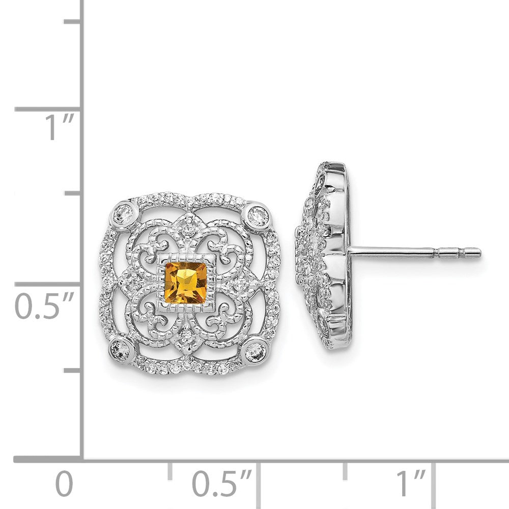 Solid 14k White Gold Simulated CZ and Citrine Fancy Earrings