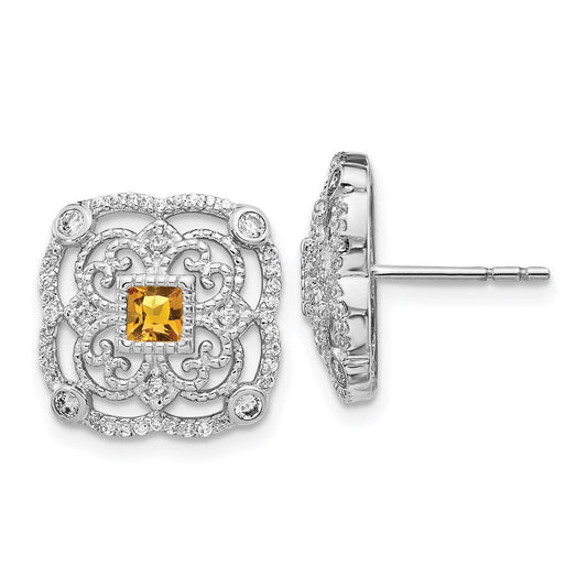 14k White Gold Real Diamond and Citrine Fancy Earrings EM3943-CI-038-WA