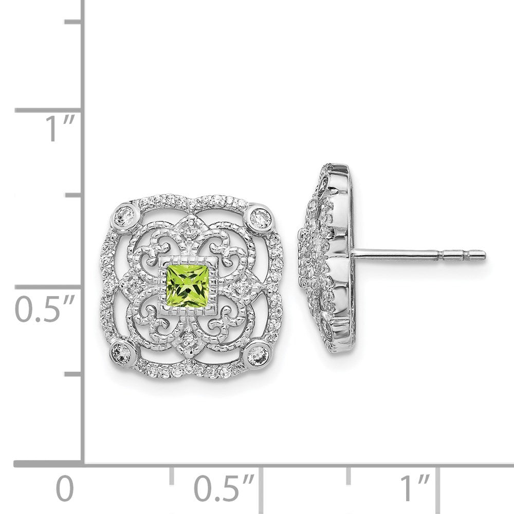 Solid 14k White Gold Simulated CZ & Peridot Fancy Earrings