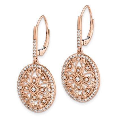 Solid 14k White Gold Simulated CZ Fancy LeverbacK Earrings