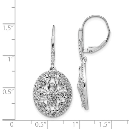 Solid 14k White Gold Simulated CZ Fancy LeverbacK Earrings
