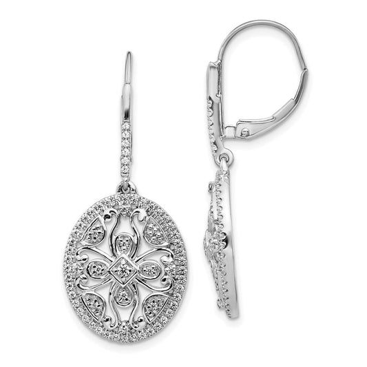 14k White Gold Real Diamond Fancy Leverback Earrings EM3944-060-WA