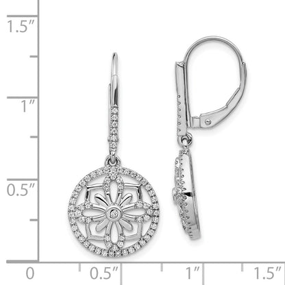 Solid 14k White Gold Simulated CZ Fancy LeverbacK Earrings