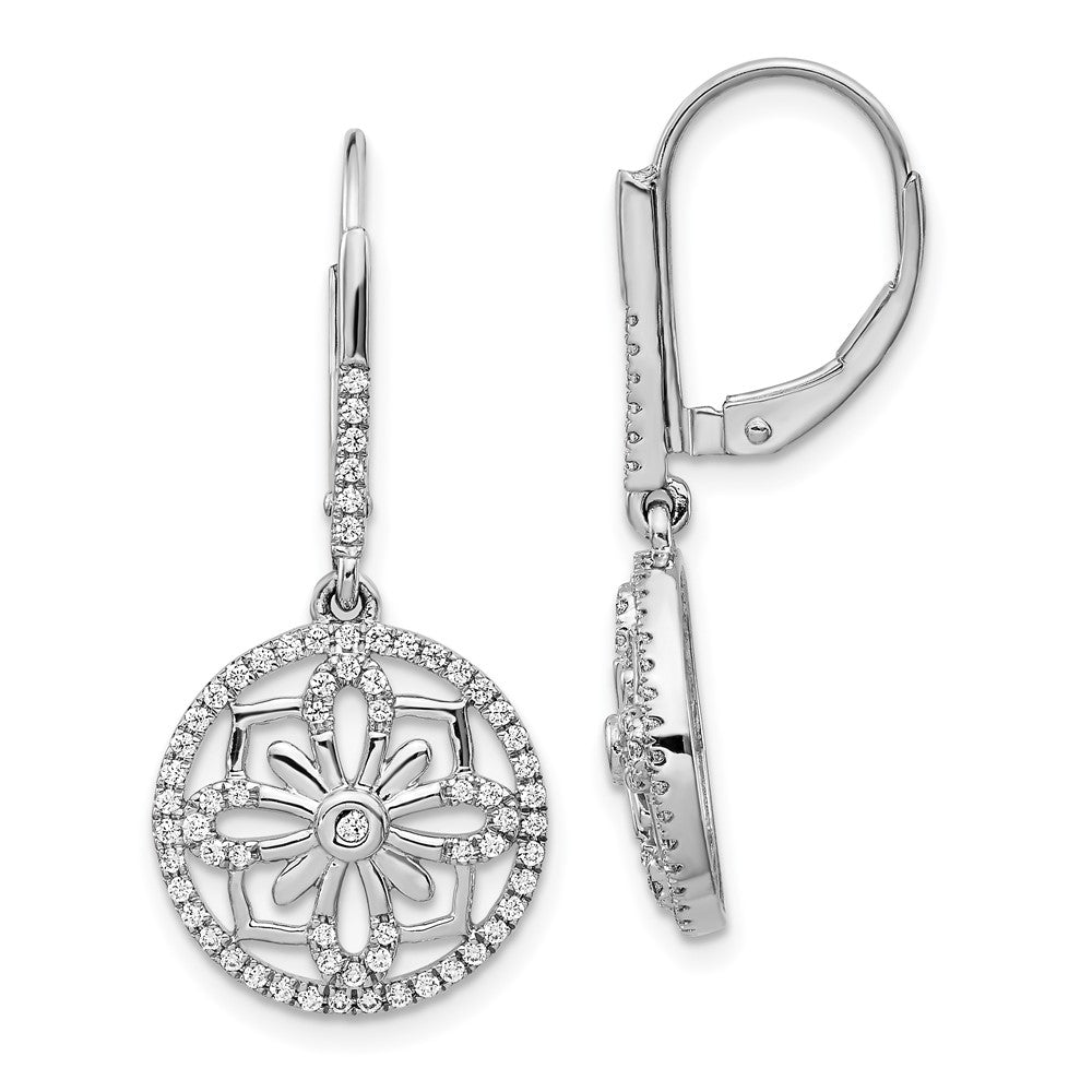 Solid 14k White Gold Simulated CZ Fancy LeverbacK Earrings