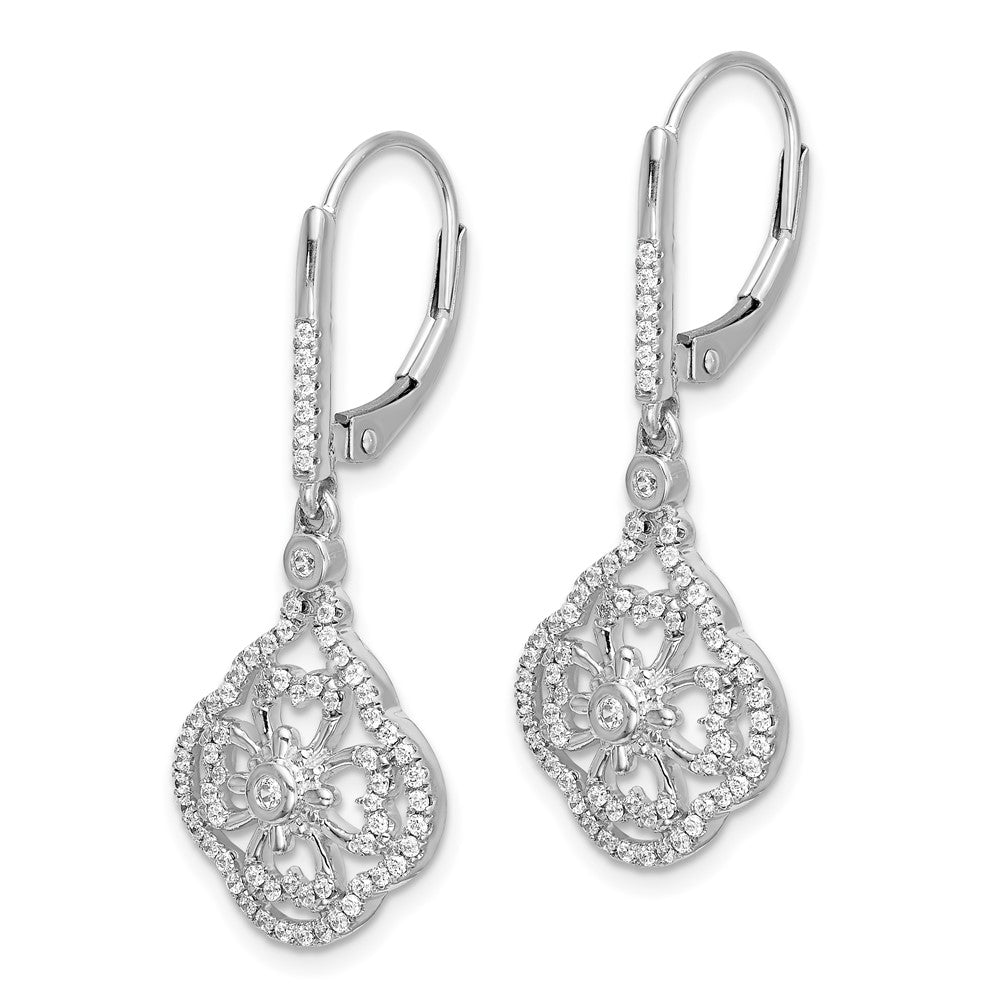 Solid 14k White Gold Simulated CZ Fancy LeverbacK Earrings