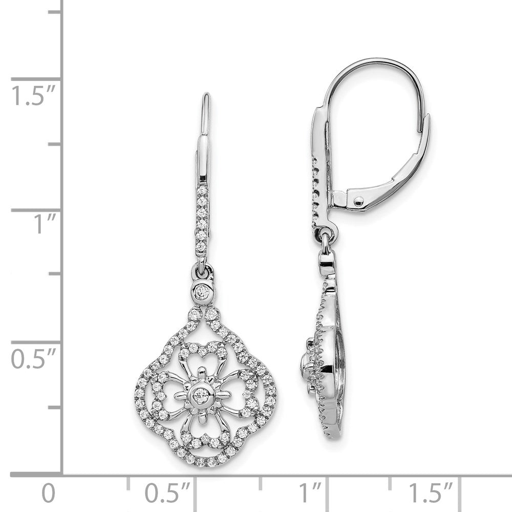 Solid 14k White Gold Simulated CZ Fancy LeverbacK Earrings
