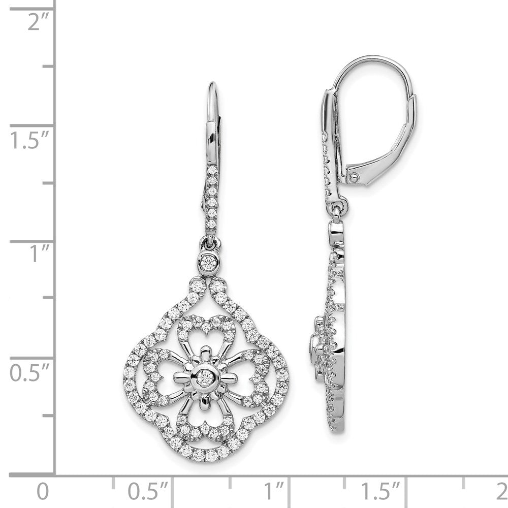 Solid 14k White Gold Simulated CZ Fancy LeverbacK Earrings