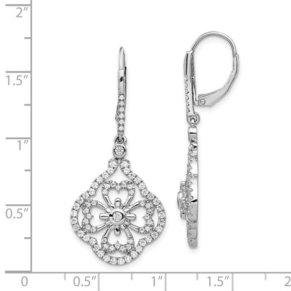 Solid 14k White Gold Simulated CZ Fancy LeverbacK Earrings