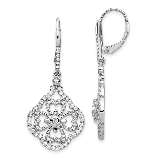 14k White Gold Real Diamond Fancy Leverback Earrings EM3946-100-WA