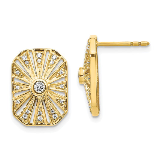 Solid 14k Yellow Gold Simulated CZ Vintage Earrings
