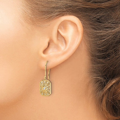 Solid 14k Yellow Gold Simulated CZ Vintage Earrings