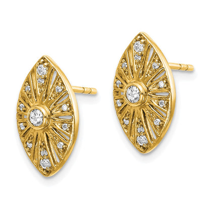 Solid 14k Yellow Gold Simulated CZ Vintage Earrings