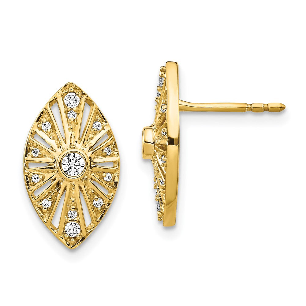 Solid 14k Yellow Gold Simulated CZ Vintage Earrings