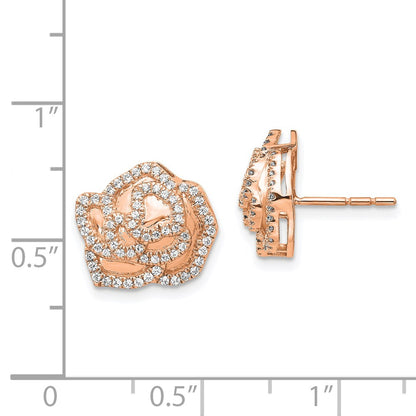 Solid 14k Rose Gold Simulated CZ Fancy Flower Earrings