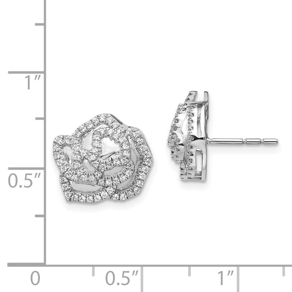 Solid 14k White Gold Simulated CZ Fancy Flower Earrings