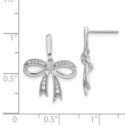 Solid 14k White Gold Simulated CZ Bow Post Earrings