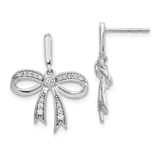 Solid 14k White Gold Simulated CZ Bow Post Earrings