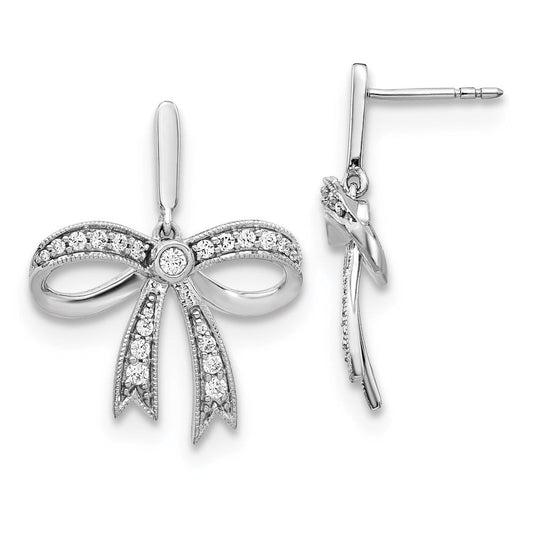 14k White Gold Real Diamond Bow Post Earrings EM3969-050-WA