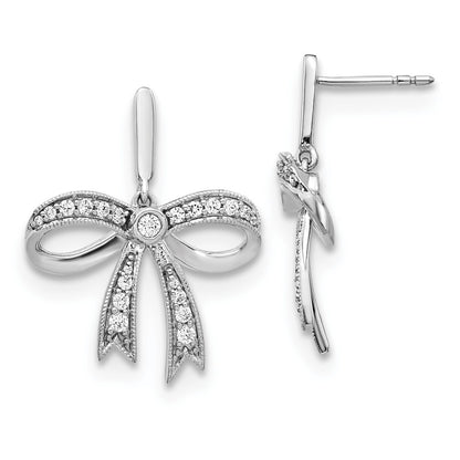Solid 14k White Gold Simulated CZ Bow Post Earrings