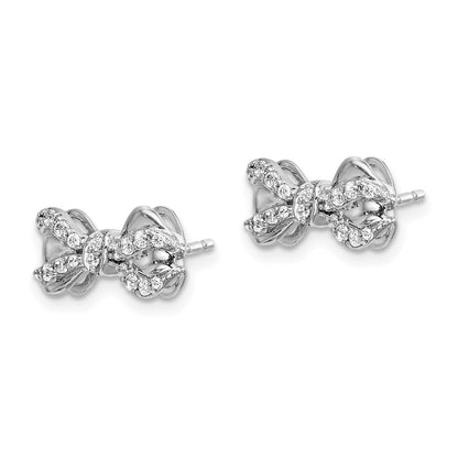 Solid 14k White Gold Simulated CZ Bow Post Earrings