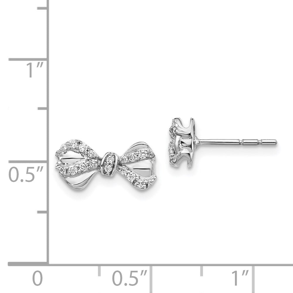 Solid 14k White Gold Simulated CZ Bow Post Earrings