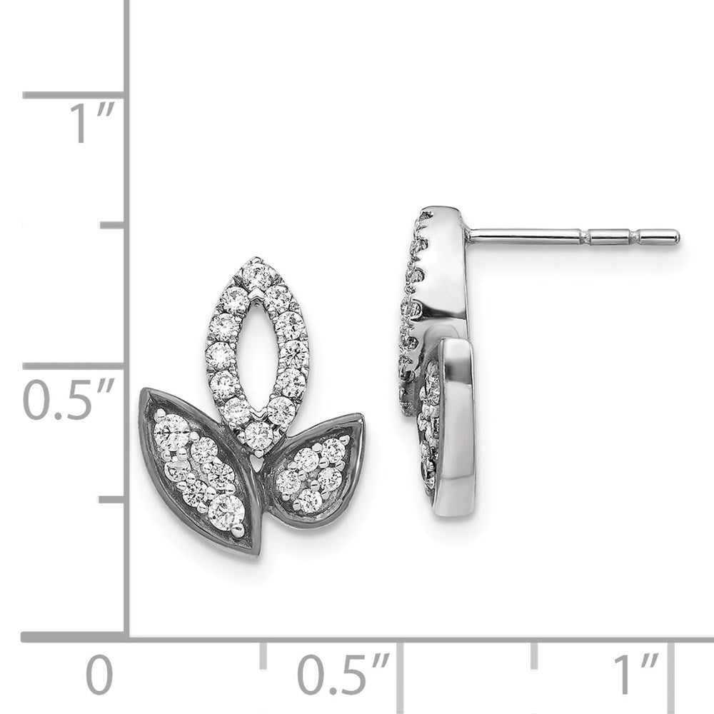 Solid 14k White Gold Simulated CZ Fancy Leaf Earrings