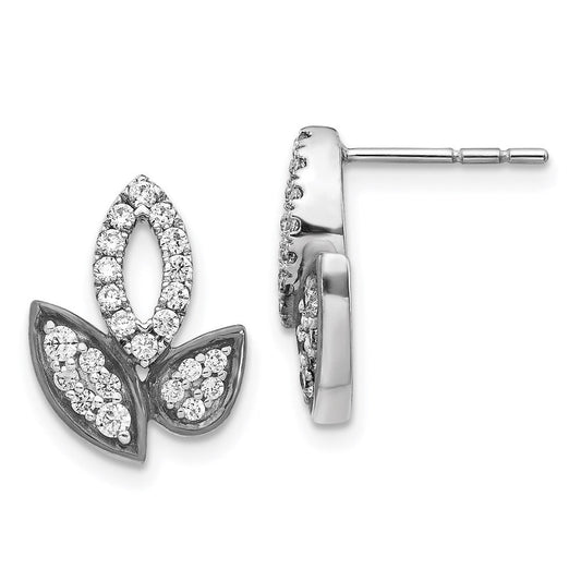 14k White Gold Real Diamond Fancy Leaf Earrings EM3972-050-WA