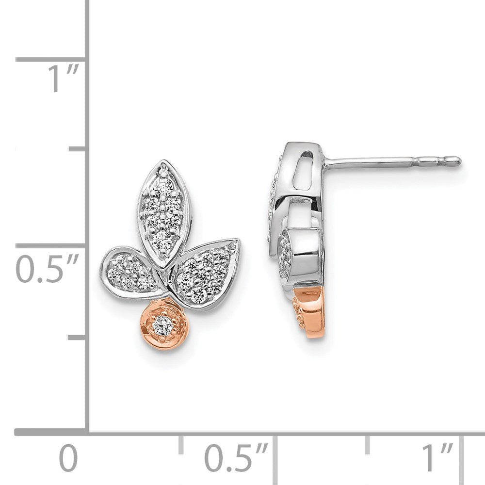 Solid 14k Two-tone Rose & White Gold Simulated CZ Fancy Leaf Earrings