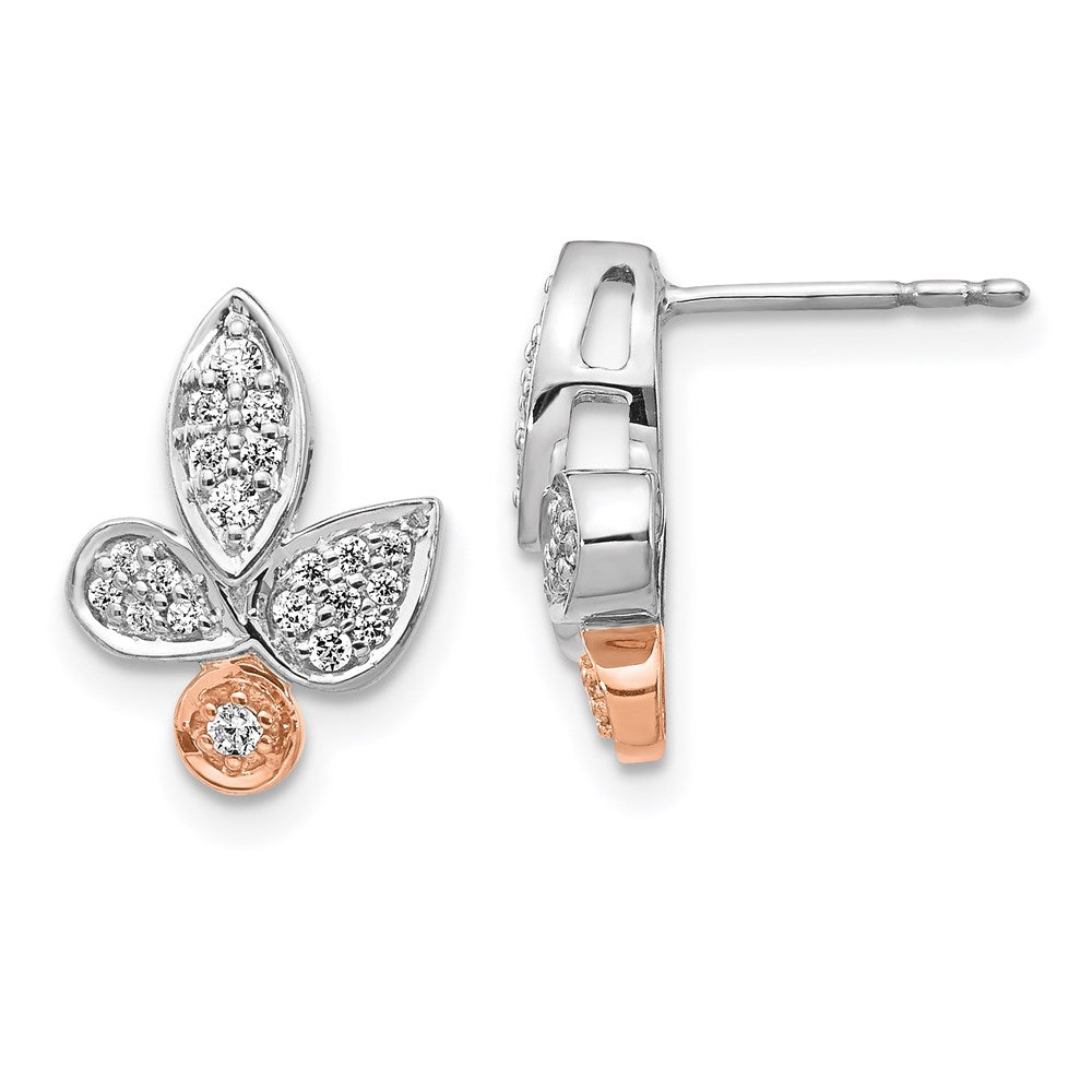 14k Yellow Gold Rose & White Gold Real Diamond Fancy Leaf Earrings EM3974-025-RWA