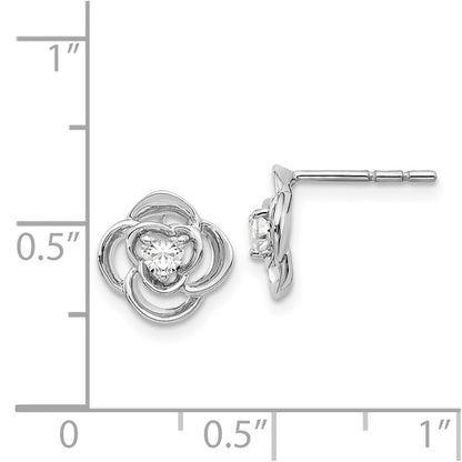 Solid 14k White Gold Simulated CZ Flower Earrings
