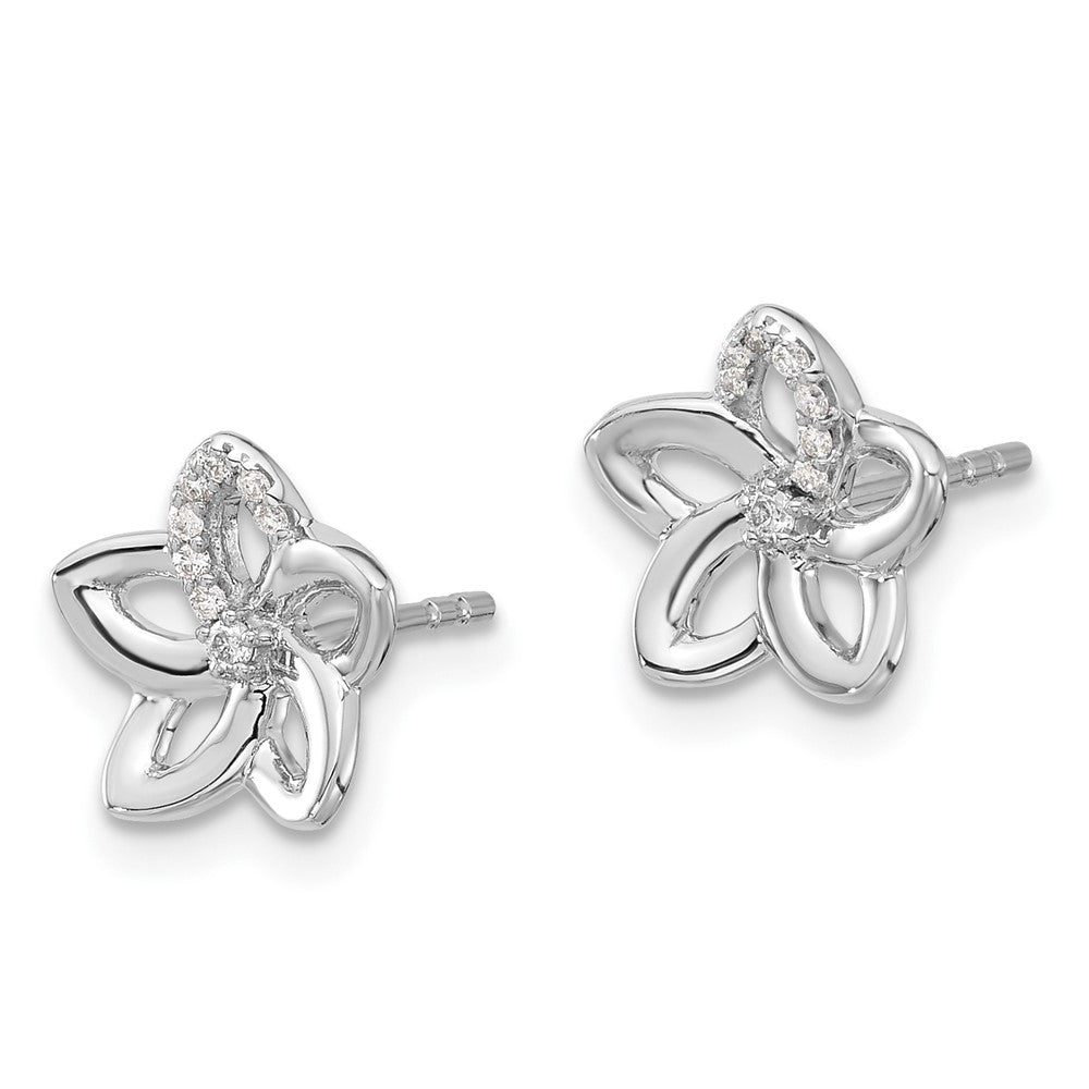 Solid 14k White Gold Simulated CZ Flower Earrings