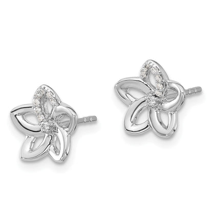 Solid 14k White Gold Simulated CZ Flower Earrings