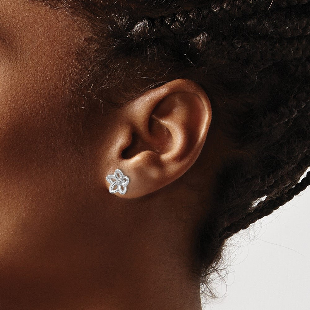 Solid 14k White Gold Simulated CZ Flower Earrings
