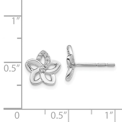Solid 14k White Gold Simulated CZ Flower Earrings